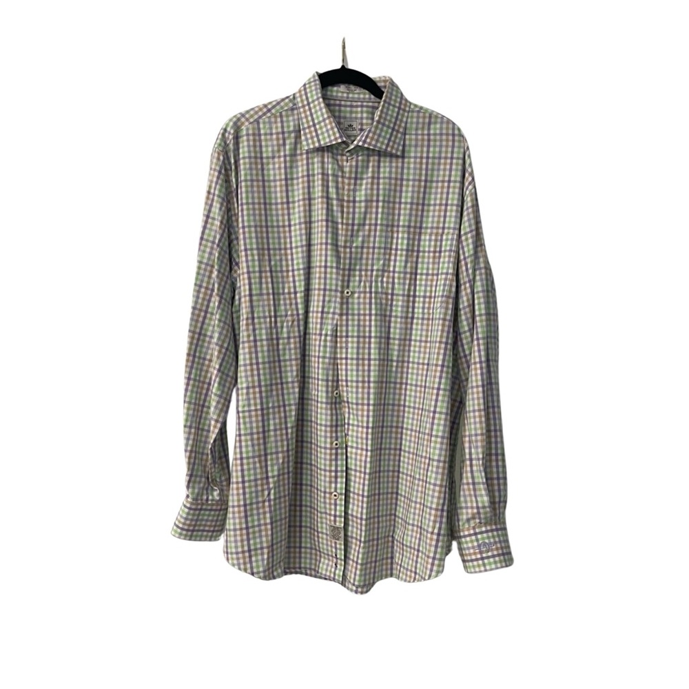 Peter Millar Plaid Button-Down Shirt – 100% Cotton. Pit to Pit 27”